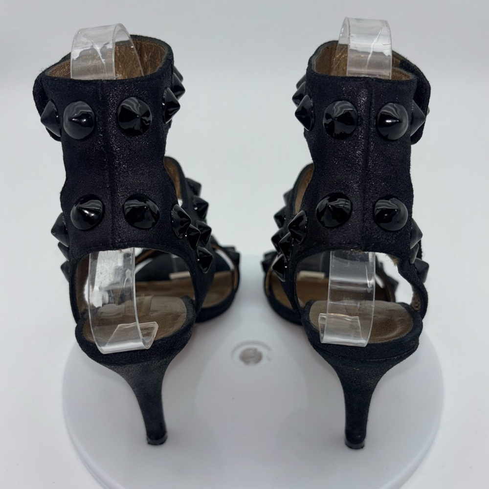 CYNTHIA VINCENT Black Strappy Heel Shoe Studded Hook Loop Sexy Ankle Wedding 6.5 - Picture 5 of 10